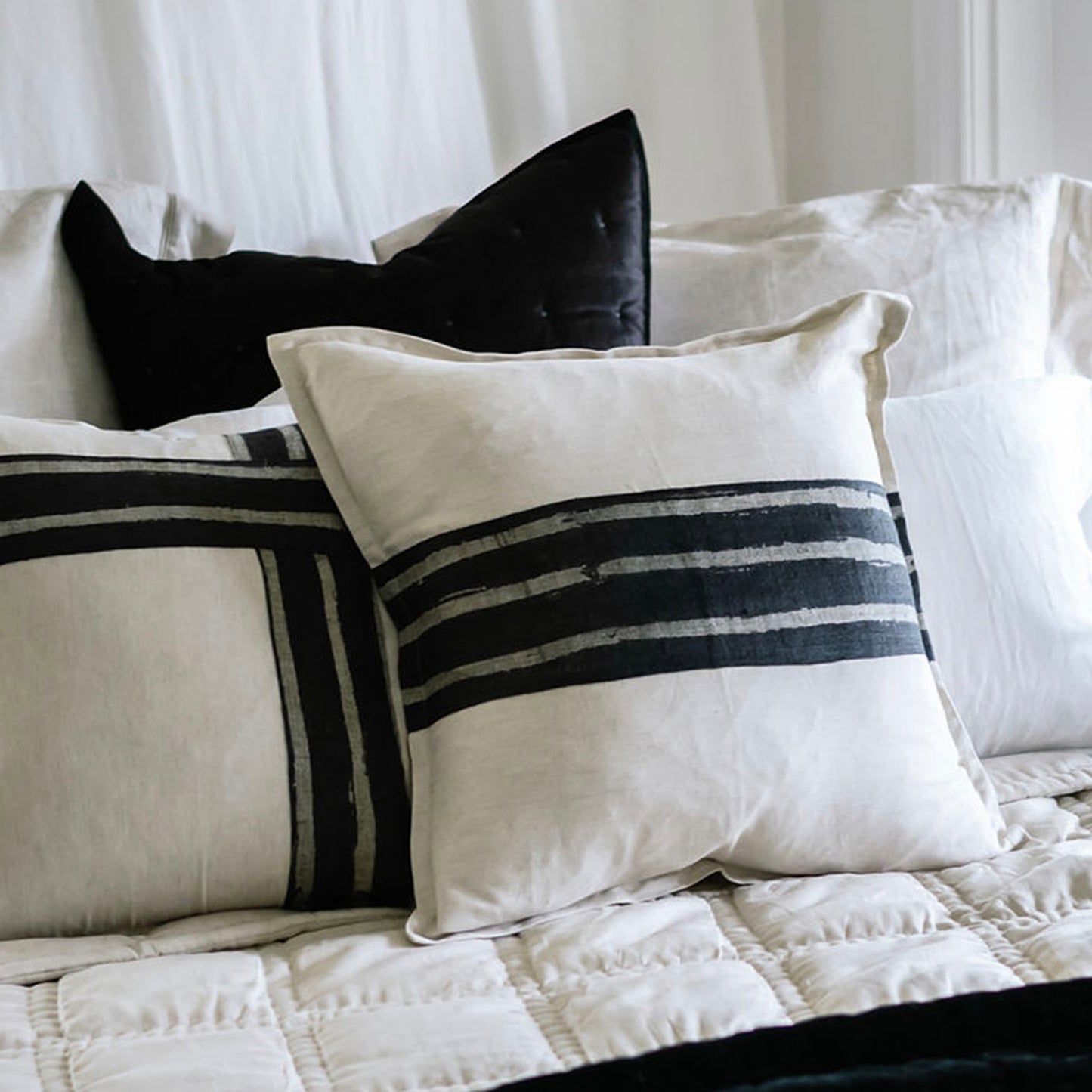 Charcoal Hemp Panel Natural Linen Cushions