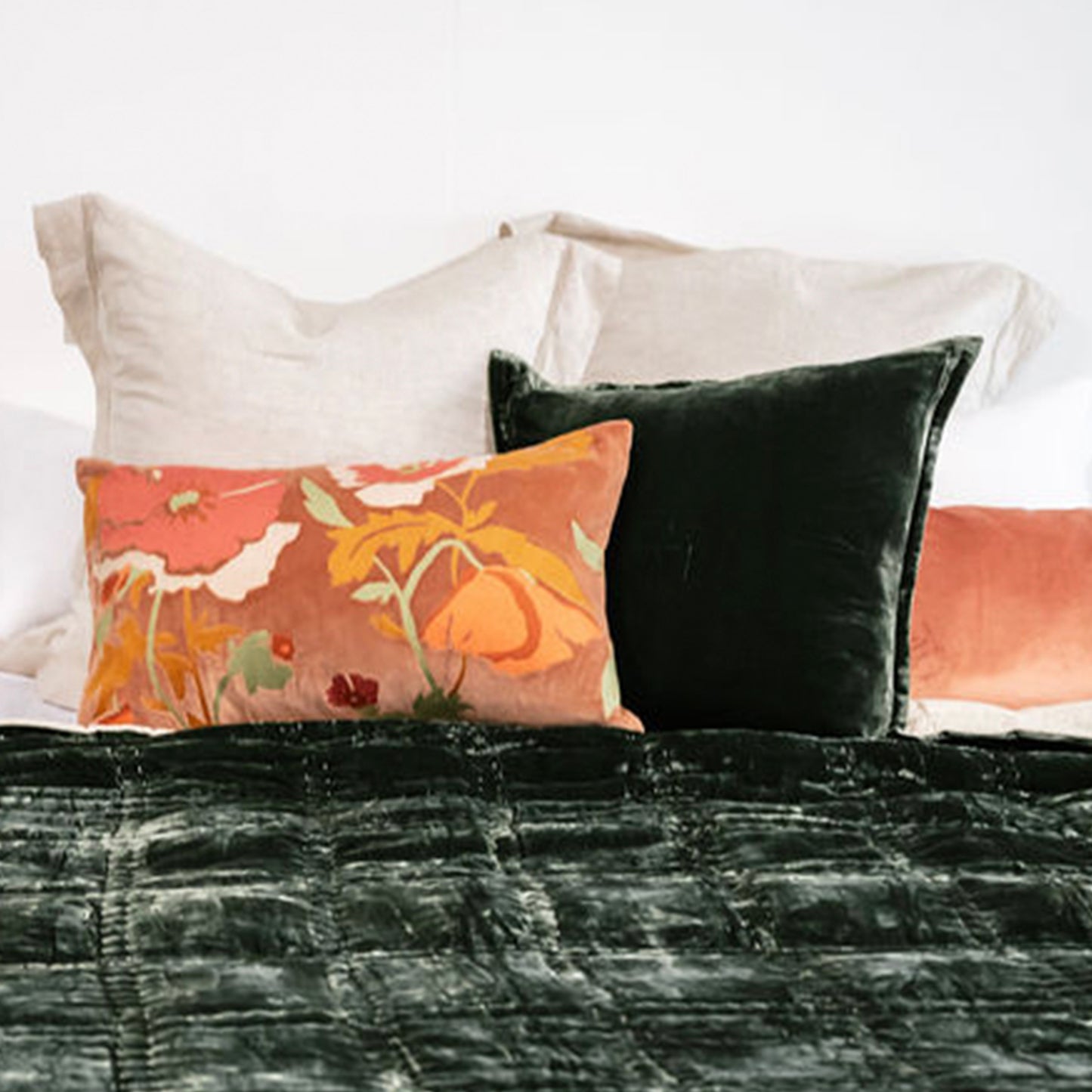 Seaweed Green Silk Velvet Cushion