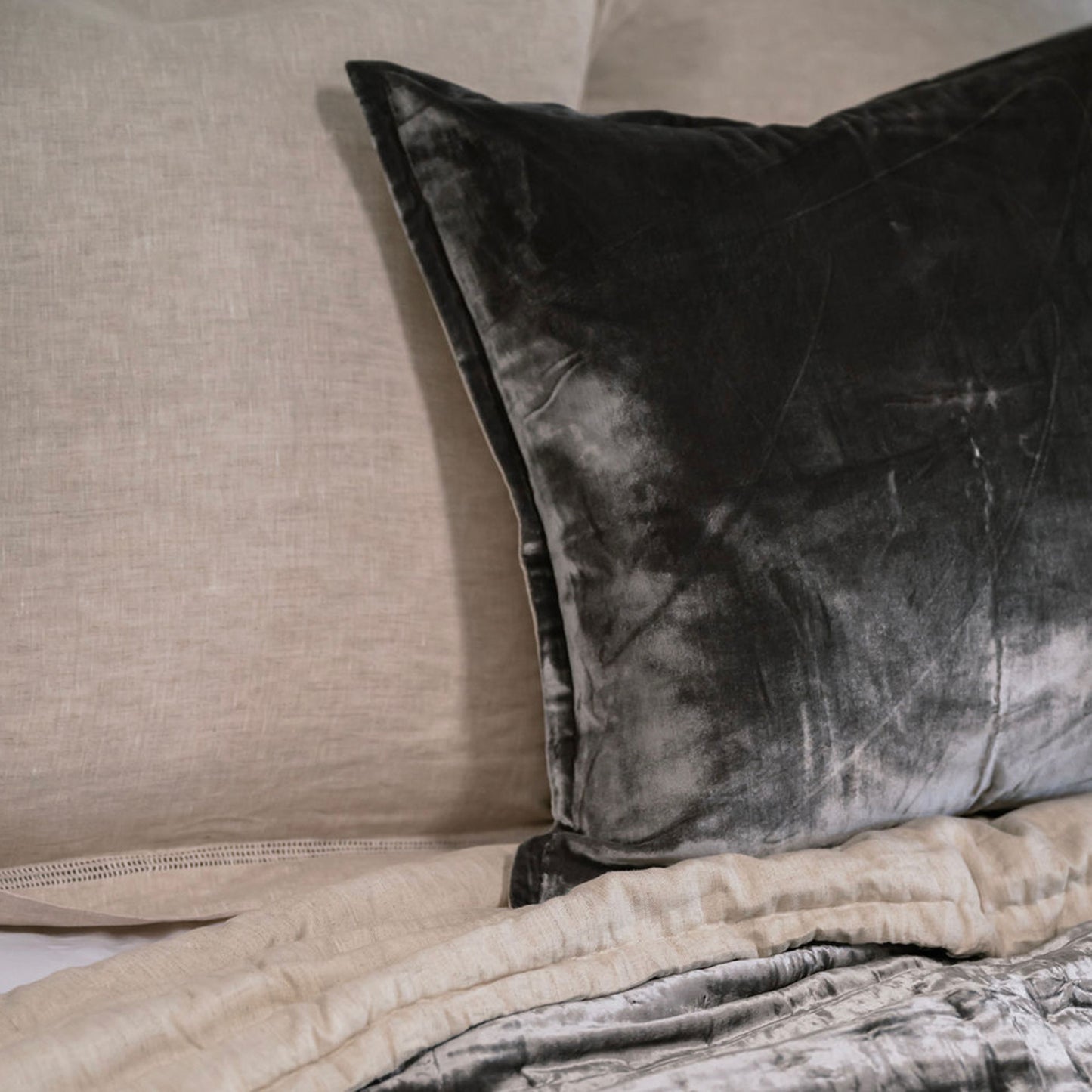 Slate Grey Silk Velvet Cushion
