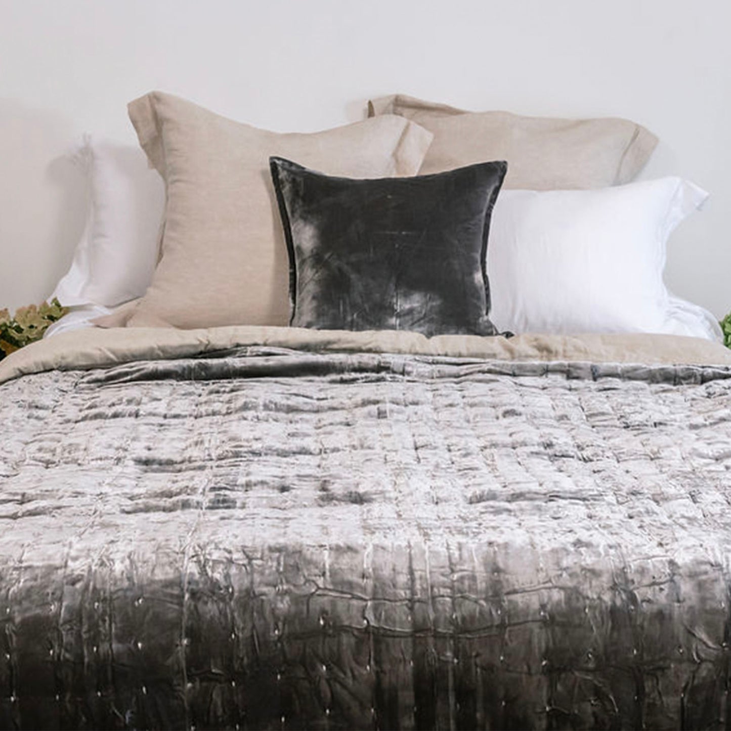 Allure Slate Grey Silk Velvet Quilt