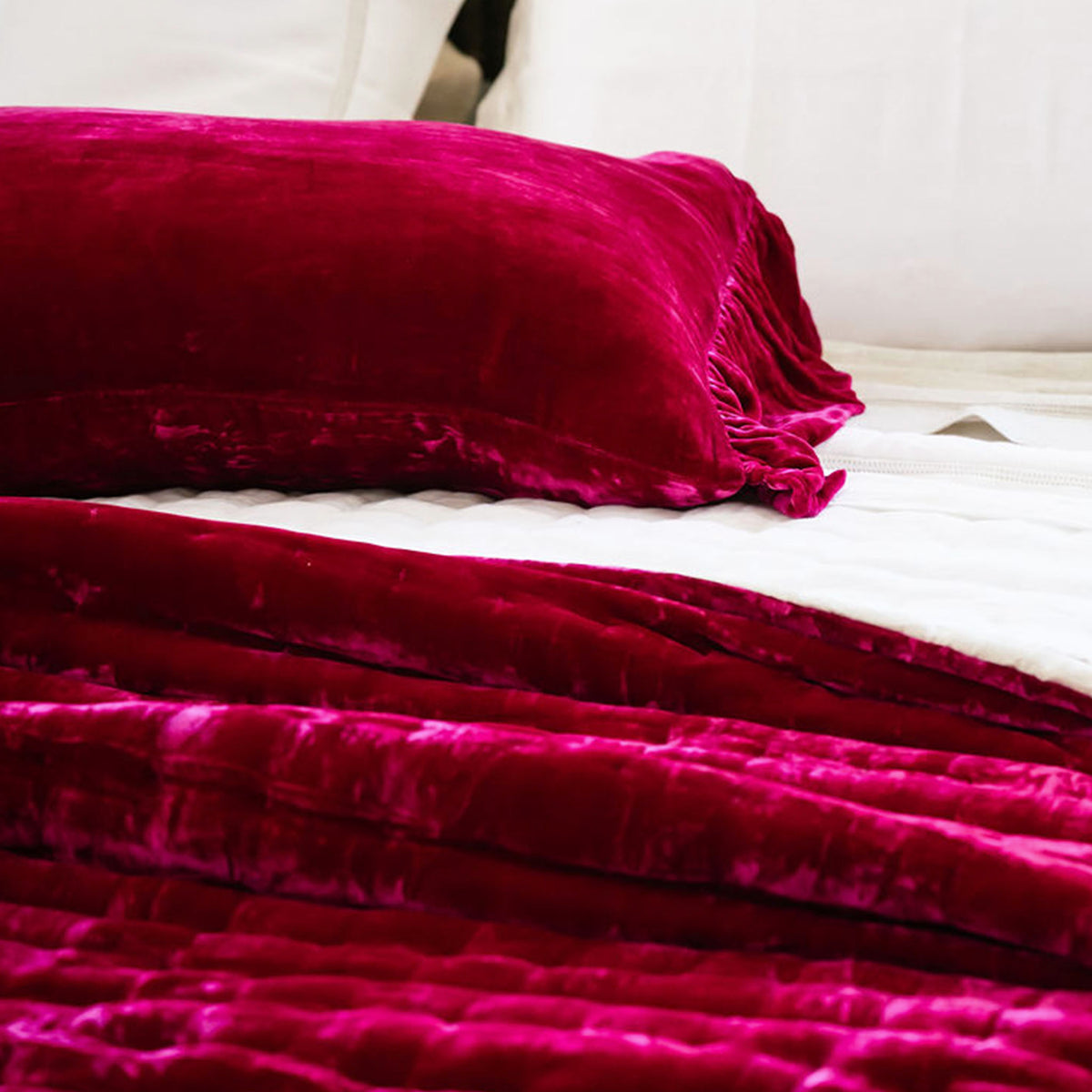 Fuchsia Silk Velvet Lumbar Cushion