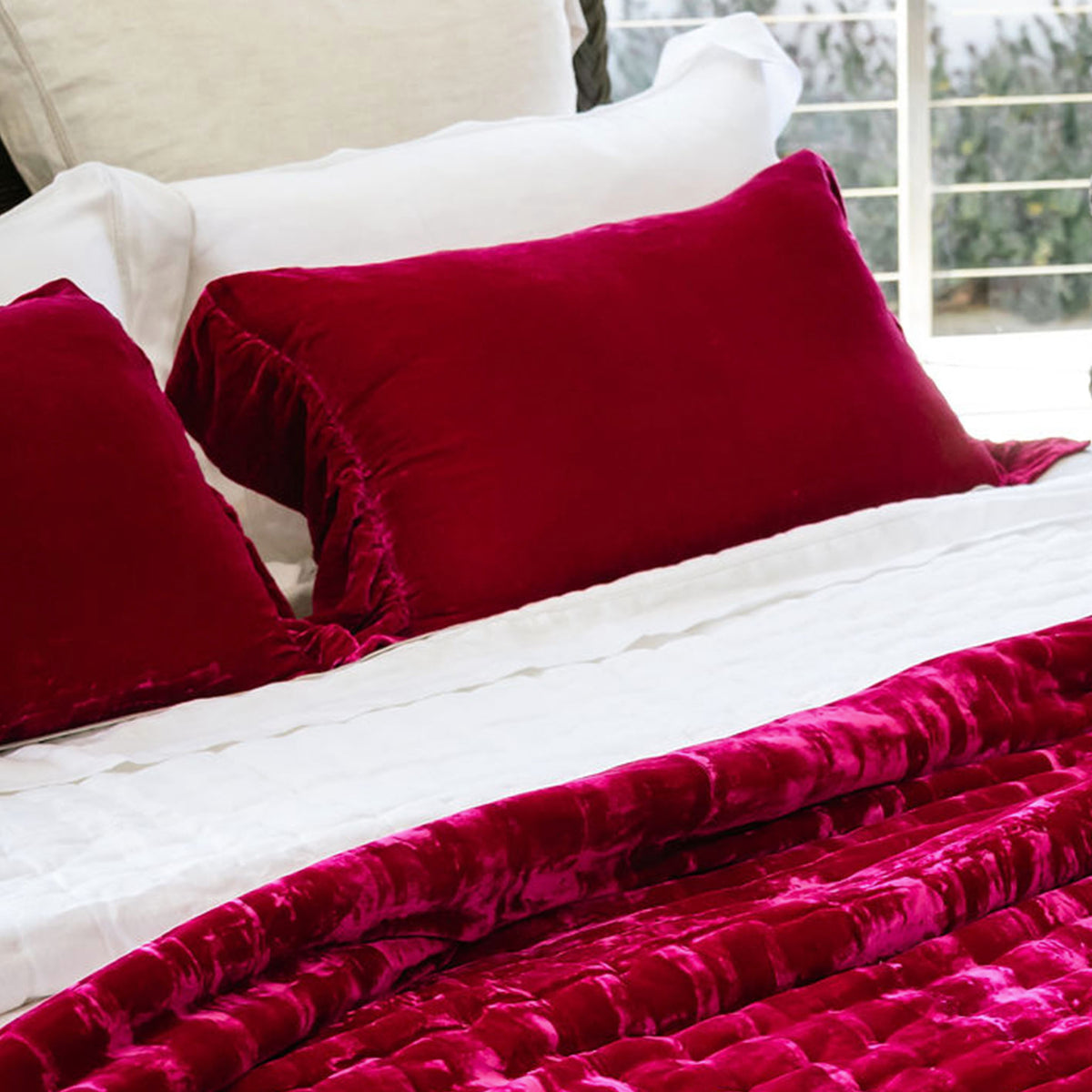 Fuchsia Silk Velvet Lumbar Cushion
