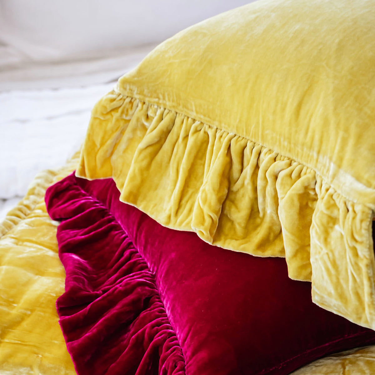 Primrose Gold Silk Velvet Lumbar Cushion