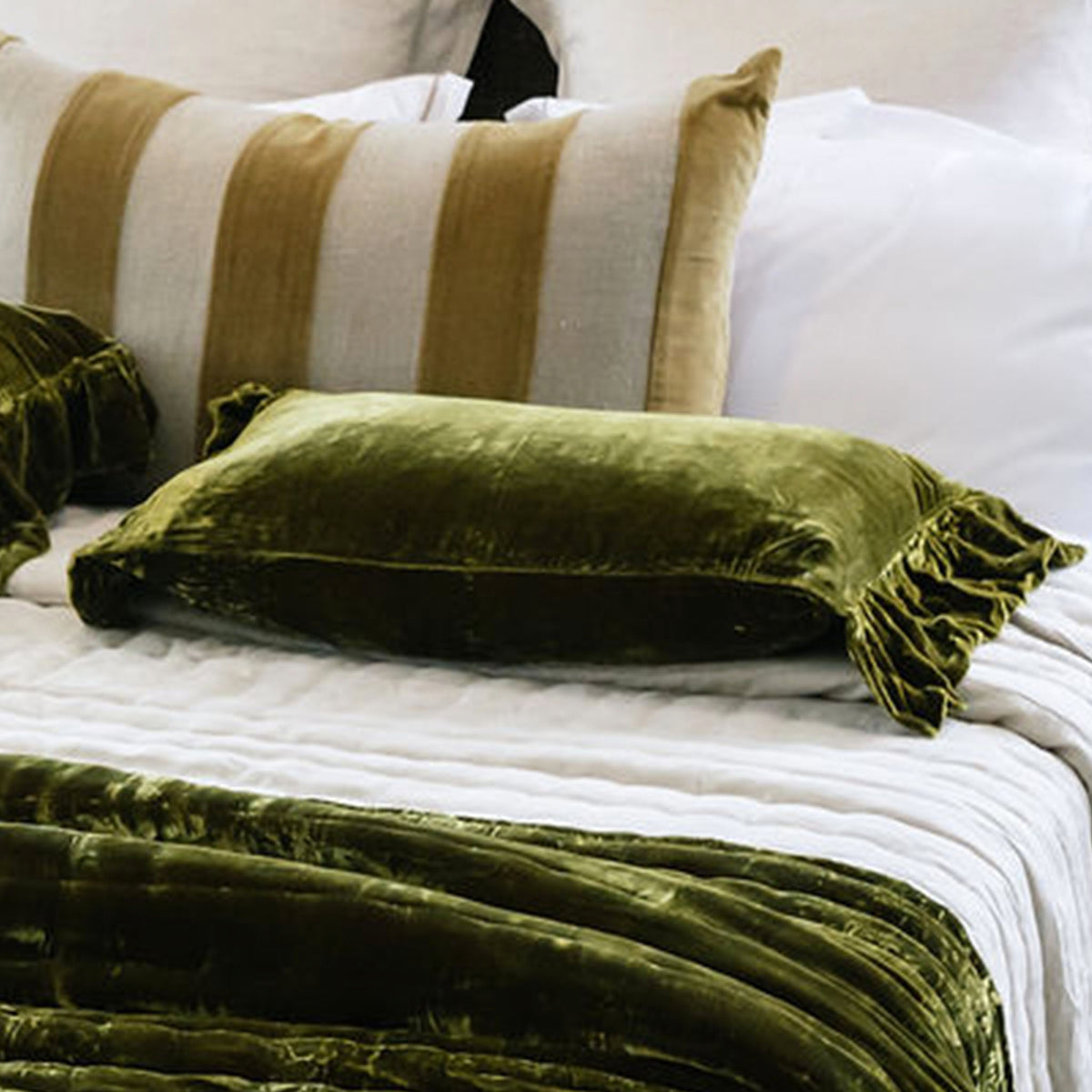 Antique Gold Silk Velvet Lumbar Cushion