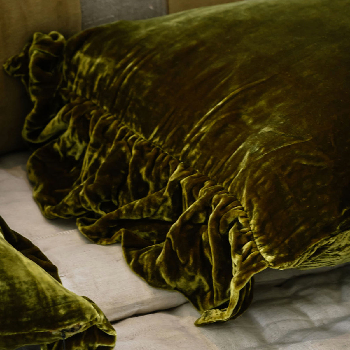 Antique Gold Silk Velvet Lumbar Cushion
