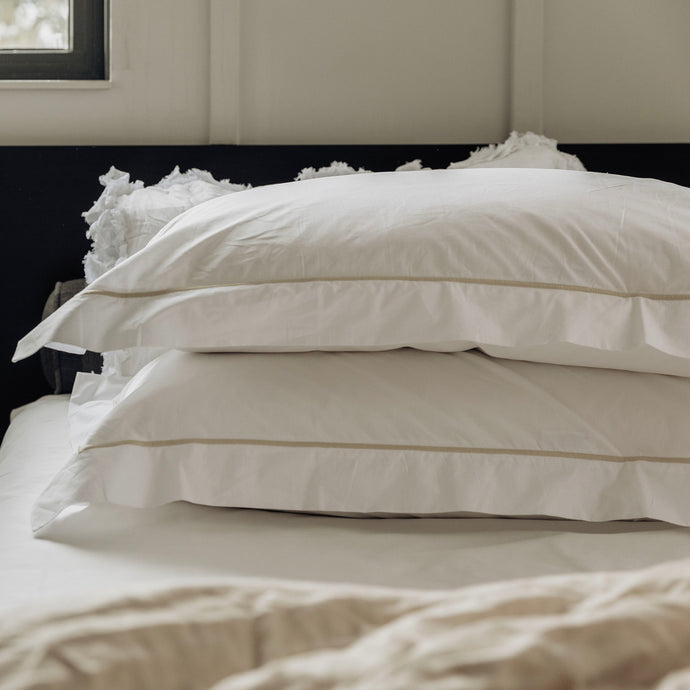 Grace Embroidered Cotton Pillowcases - Natural