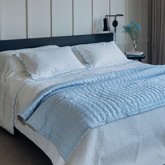 Blue Scalloped Edge 250TC Cotton King Sheet Set