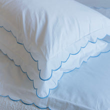 Scalloped Edge Cotton Pillowcases - Blue