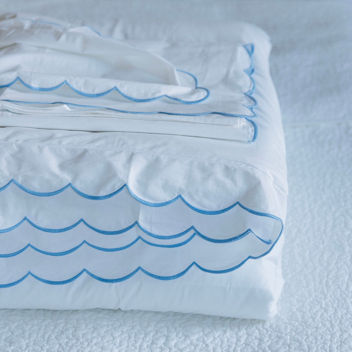 Pink & Blue Scalloped Edge Cotton Duvet Cover Sets