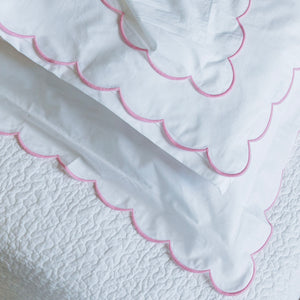 Scalloped Edge Cotton Duvet Cover Set - Pink