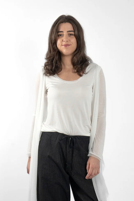 M.A. Dainty Twisted White Silk Top