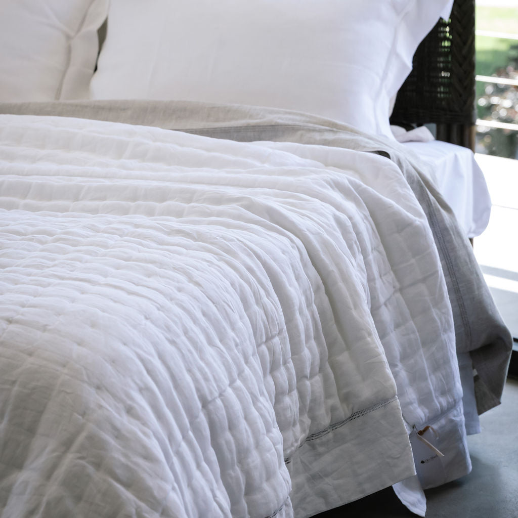 Bask Hemstitched White Linen Quilt