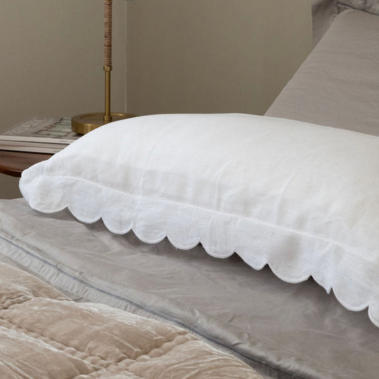 White Scalloped Edge Linen Pillowcases