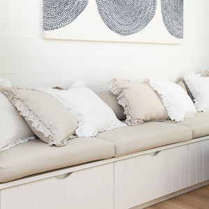Isle Ruffled Linen Cushion Cover - White