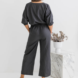 Belstar Linen Jumpsuit - Charcoal