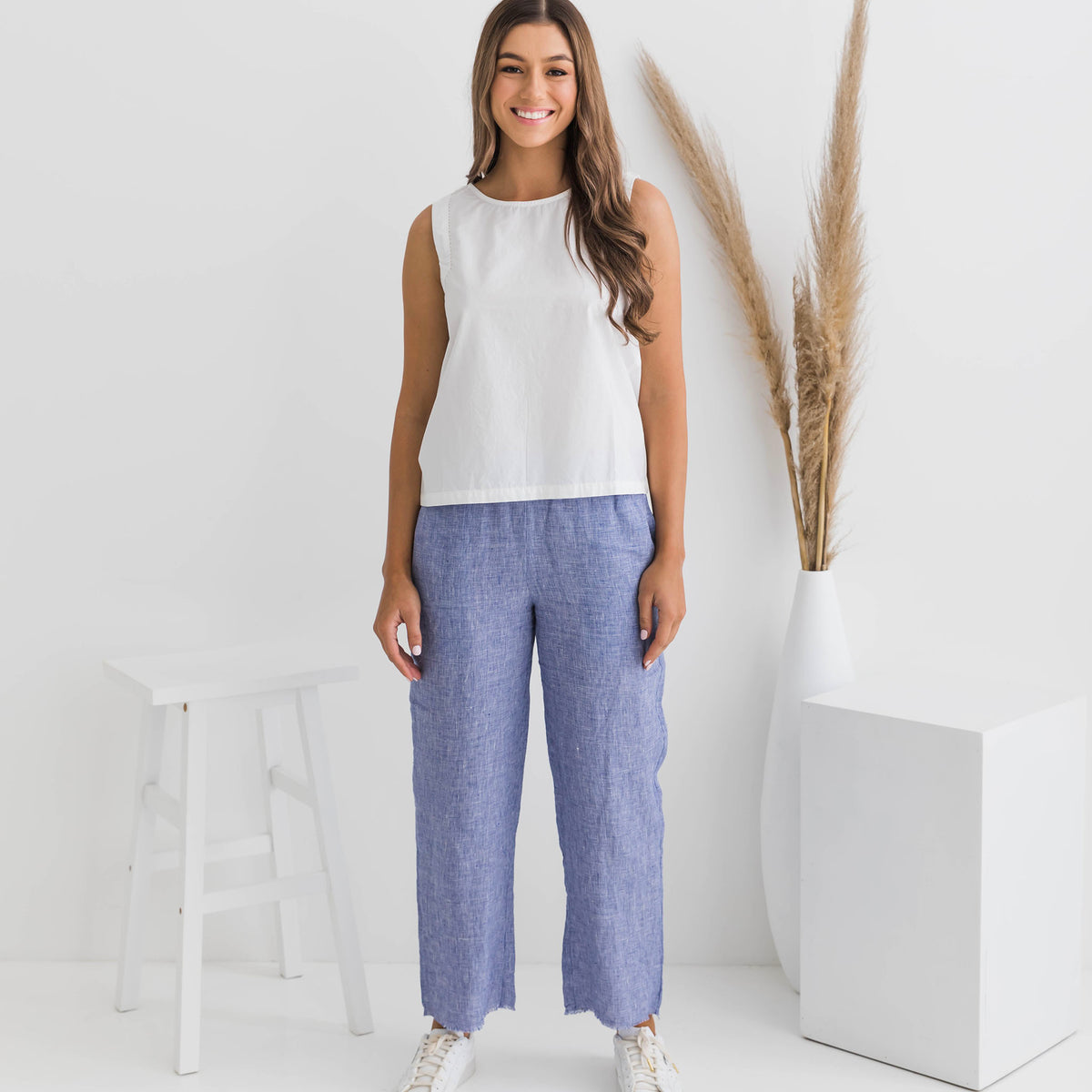 Fred Frayed Hem Linen Pant - Blue Check – Her Shed