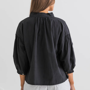 Millie Embroidered Cotton Smock Top - Black