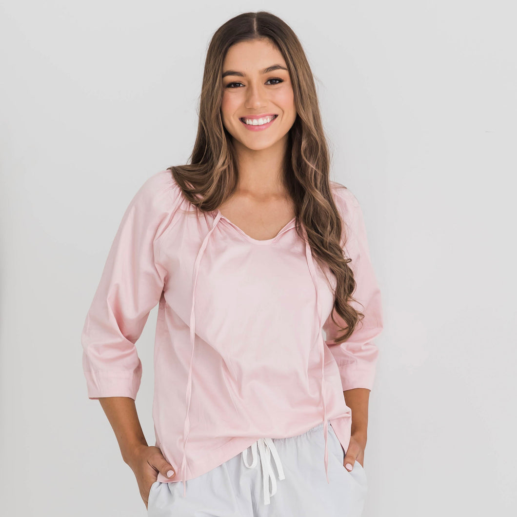 Gracie Gathered Silk Top - Dusty Pink