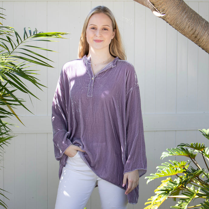 Evie Silk Velvet Shirt - Lilac