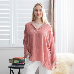 Evie Silk Velvet Shirt - Rose