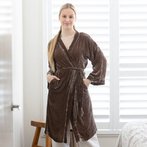 Karmen Silk Velvet Kimono Jacket - Mocha