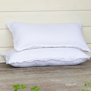 Long Frayed Linen Lumbar Cushion - White