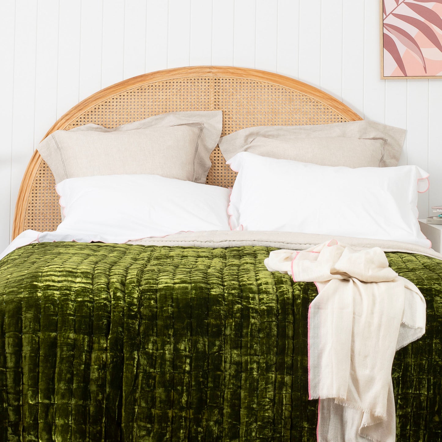 Bask Hemstitched Natural Linen Euro Covers