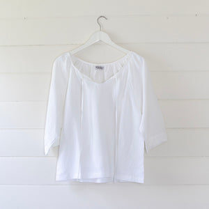 Gracie Gathered Linen Top - White