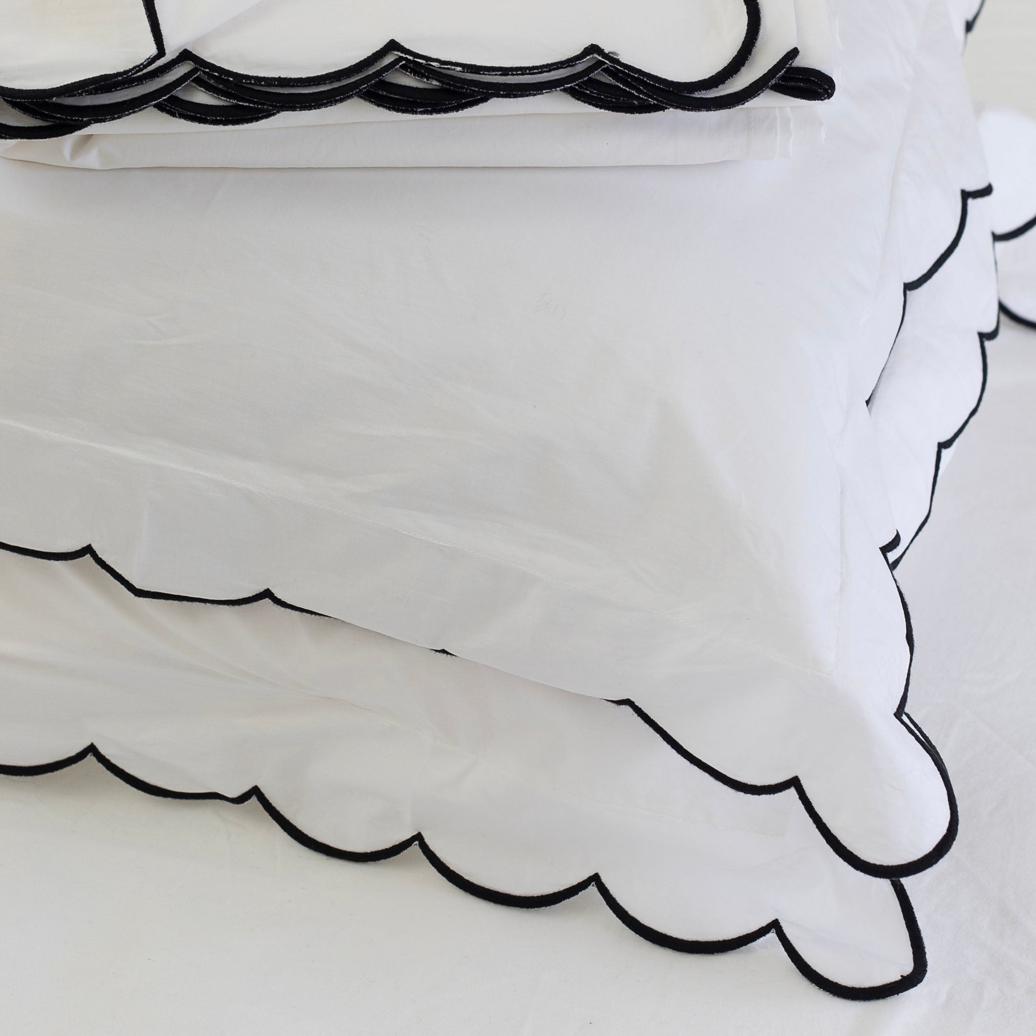 Scalloped Edge Cotton Euro Covers - Black – Her Shed