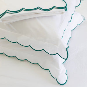 Scalloped Edge Cotton Sheet Sets - Emerald