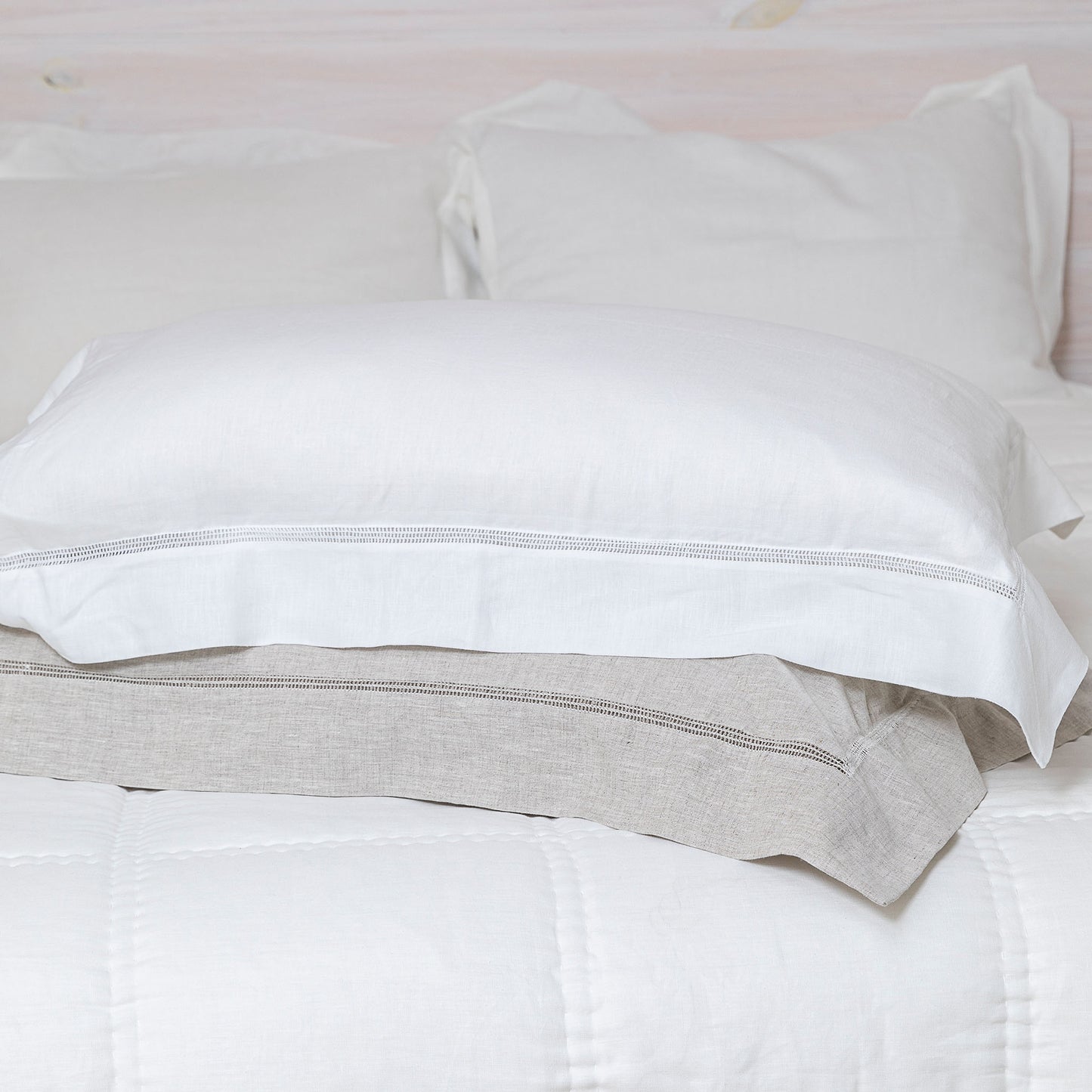 Bask Hemstitched White Linen Pillowcases