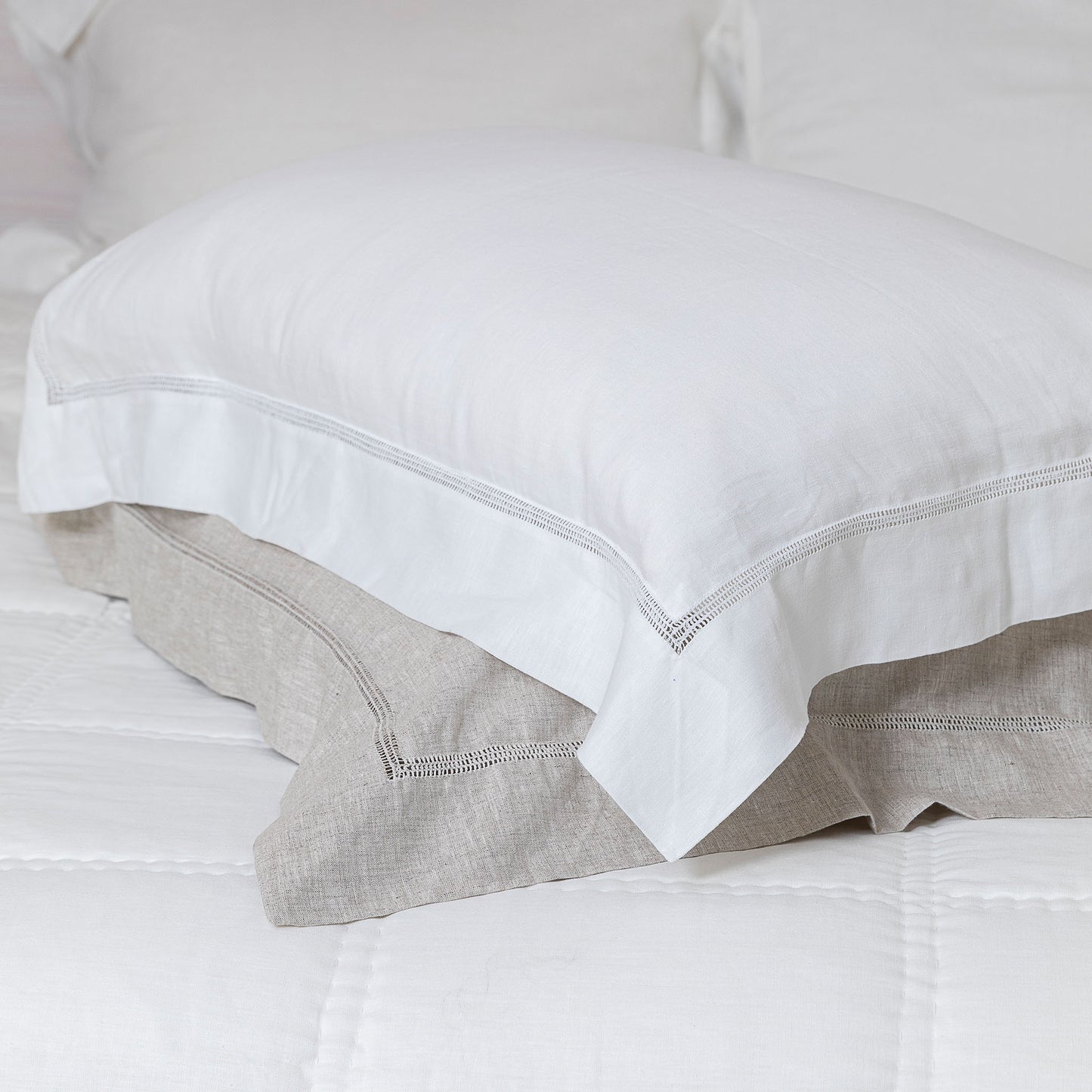Bask Hemstitched White Linen Pillowcases