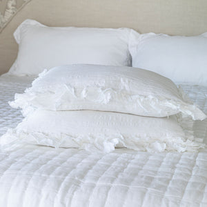Isle Ruffled Linen Lumbar Cushion - White