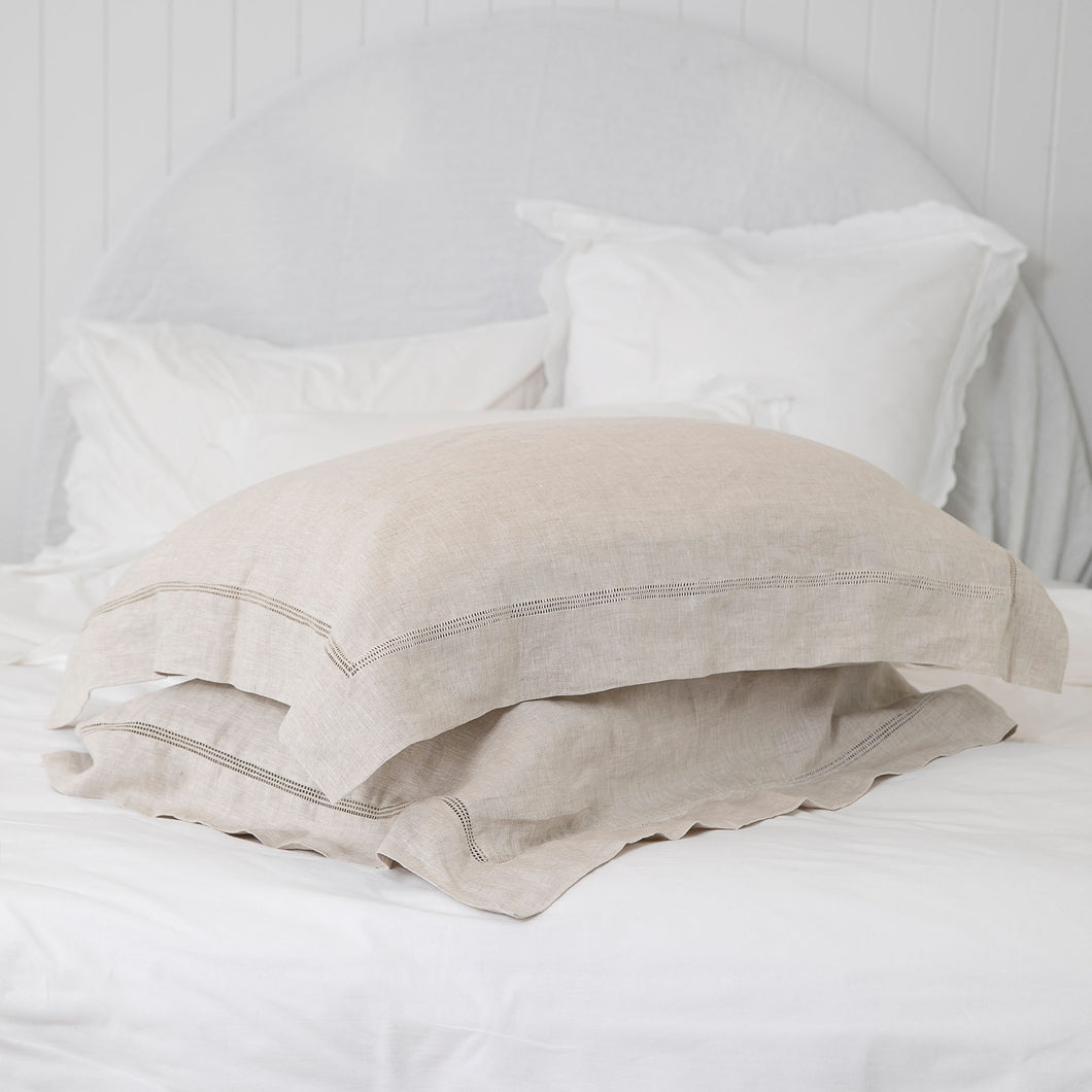 Bask Hemstitched Linen Pillowcases - Natural