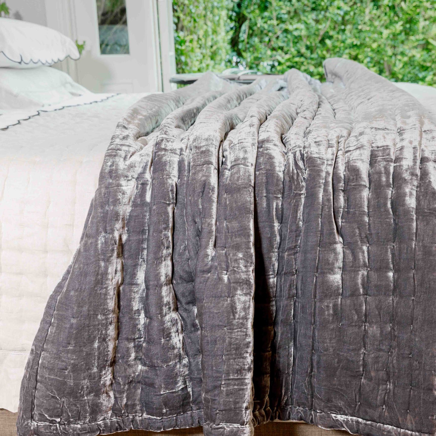Tempt Slate Grey Silk Velvet Throw
