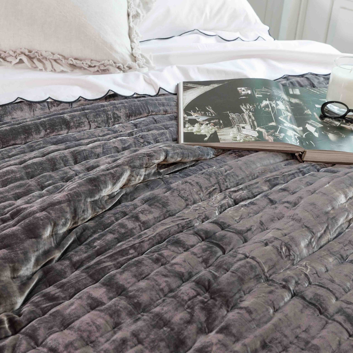 Tempt Slate Grey Silk Velvet Throw