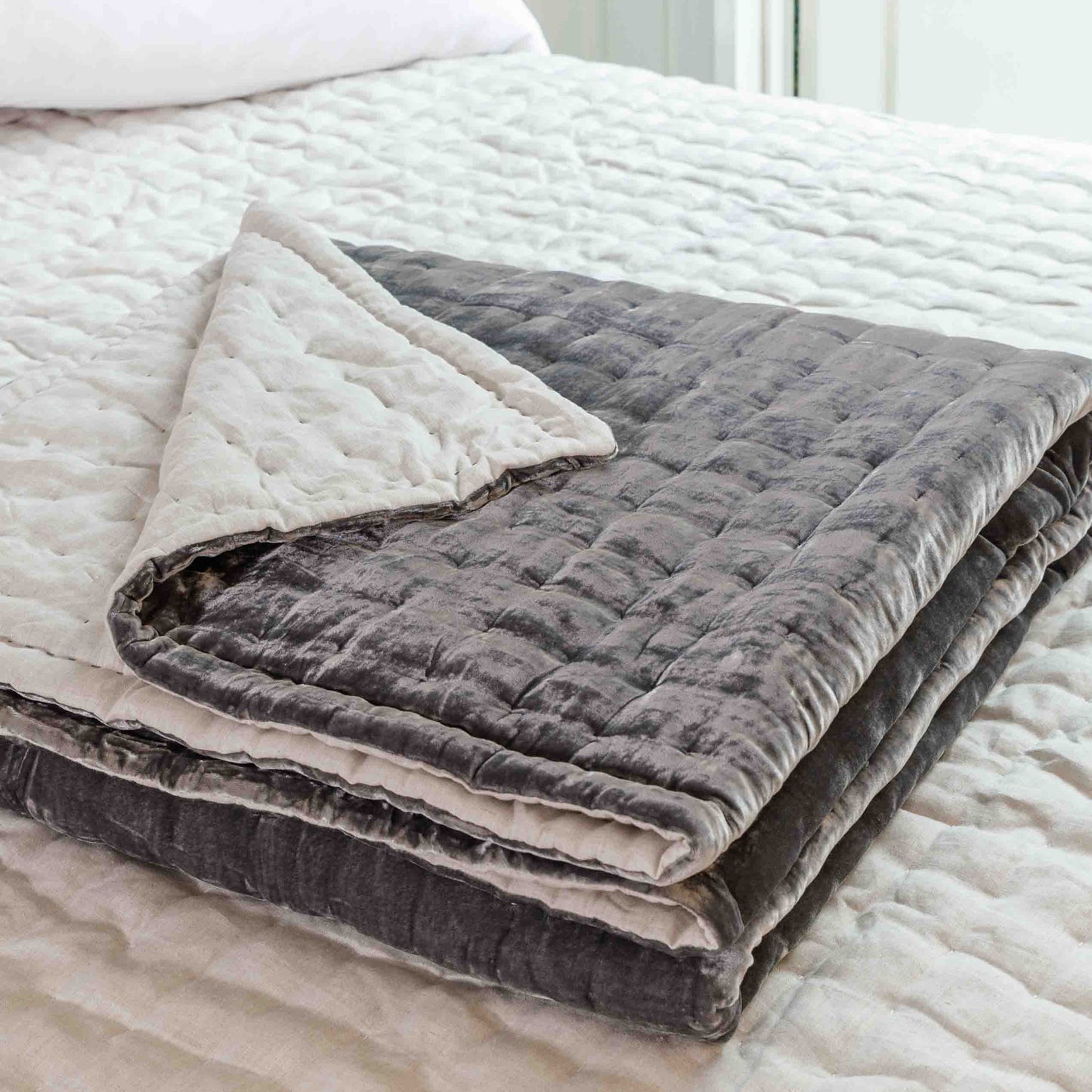 Tempt Slate Grey Silk Velvet Throw