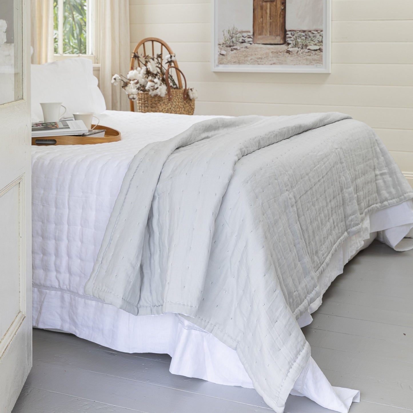 Sublime Linen & Silk Quilt - White